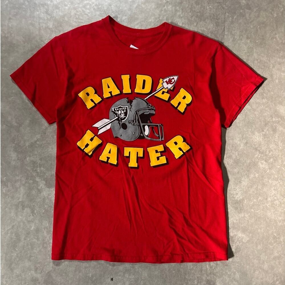 90's Vintage Kansas City Chiefs "Raider Hater" Red T-Shirt -M